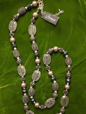 Premier Designs Gray, Silver and Black Mixed Bead 36" Necklace